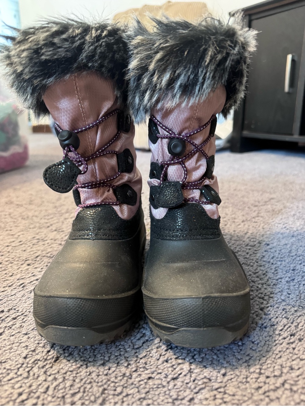Kamik Pink and Black Girls' Insulated Winter Boots with Faux Fur Cuff